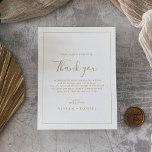 Minimalistisches Gold Vielen Dank Empfang Card Postkarte<br><div class="desc">Dieses minimalistische Gold Dankeschön-Empfang-Karte ist perfekt für eine einfache Hochzeit. Das moderne romantische Design besticht durch klassische Goldtypografie und Weiß, gepaart mit einer rustikalen und eleganten Kalligraphie mit Vintagem handgeschriebenem Stil. Anpassbar in jeder Farbe. Behalt das Design einfach und elegant, wie es ist, oder personalisiere es durch Hinzufügen von eigenen...</div>