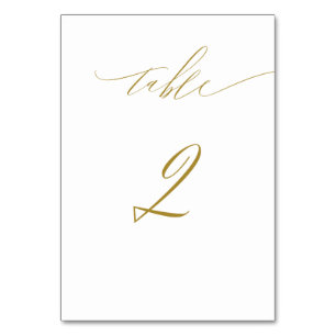Minimalistisches Gold Weiß Stilschrift Nr. 2 Hochz Tischnummer