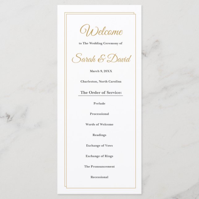 Minimalistisches goldenes Hochzeitsprogramm mit Ra Programm (Vorderseite)
