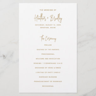 Minimalistisches goldenes modernes Hochzeitsprogra