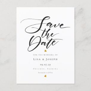 Minimalistisches Goldherzen-Script Save-the-Date Ankündigungspostkarte