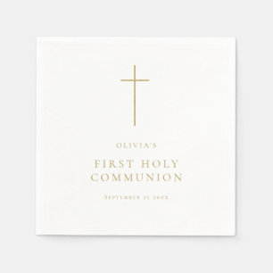 Minimalistisches Goldkreuz Erste Heilige Kommune Serviette