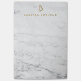 Minimalistisches Goldmonogramm aus weißem Marmor Post-it Klebezettel
