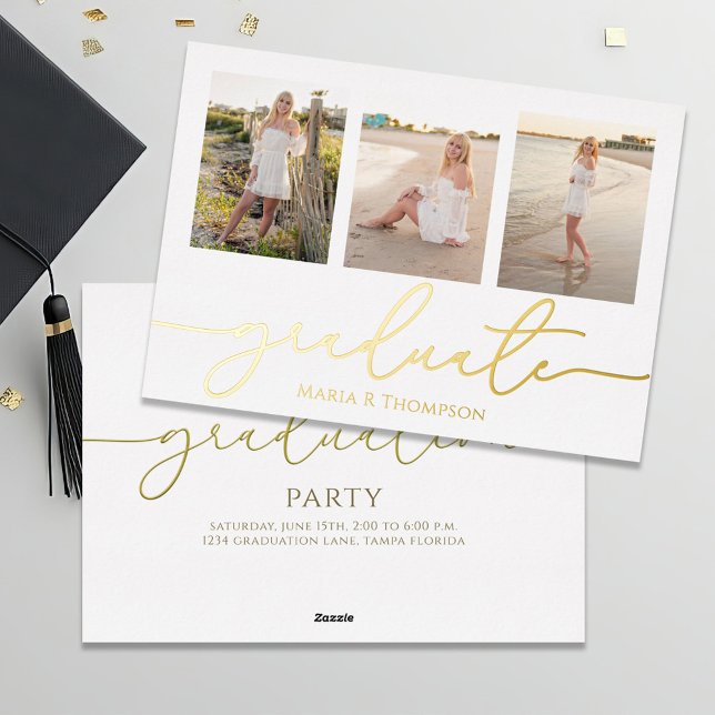 Minimalistisches Graduate-Gold-Script-Collage Folieneinladung (Gold foil graduation invitation announcement with calligraphy script. )