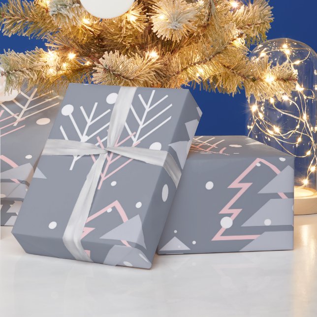 Minimalistisches, grau-elegantes Weihnachtsmuster Geschenkpapier (Feiertage)