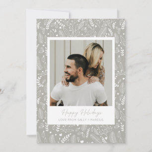 Minimalistisches Grau-Holly-Muster Couple-Foto Feiertagskarte