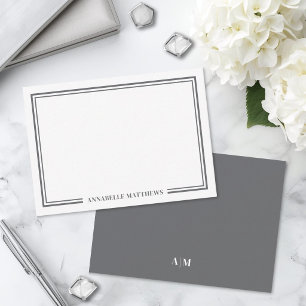 Minimalistisches graues Doppelrand-Monogramm Mitteilungskarte