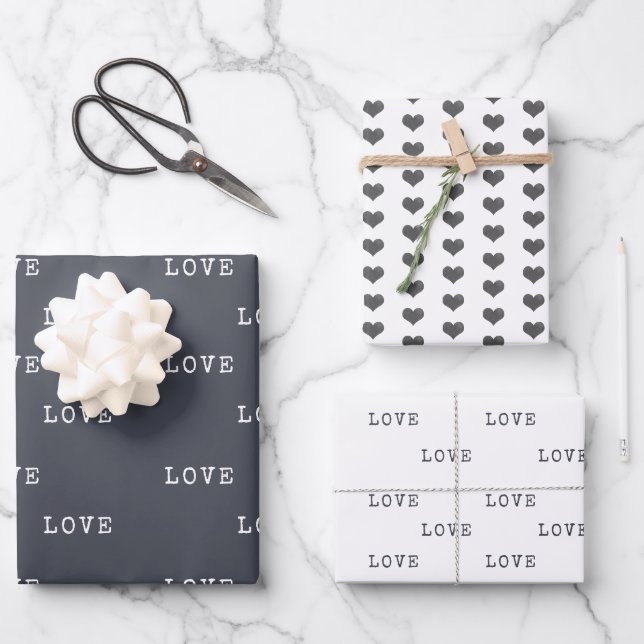 Minimalistisches graues Herz Moderne Liebe Valenti Geschenkpapier Set (Vorderseite)