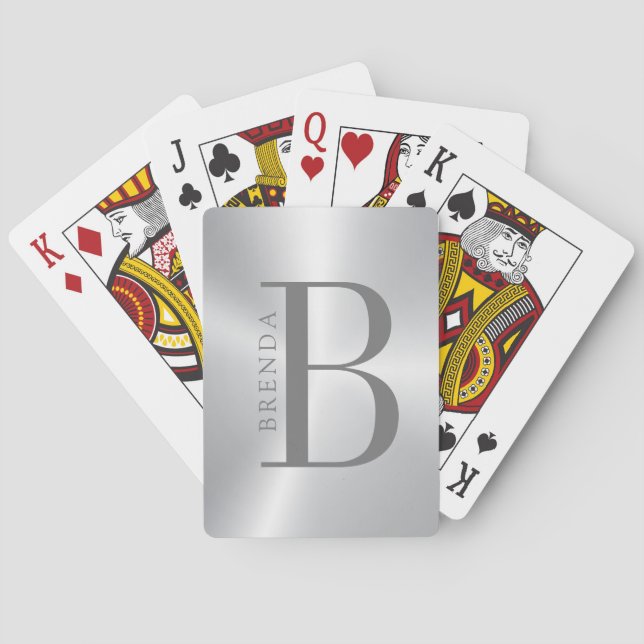 Minimalistisches graues Monogramm und Name auf Sil Spielkarten (Rückseite)