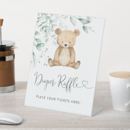 Minimalistisches Greenery Bear Diaper Raffle Sockelschild