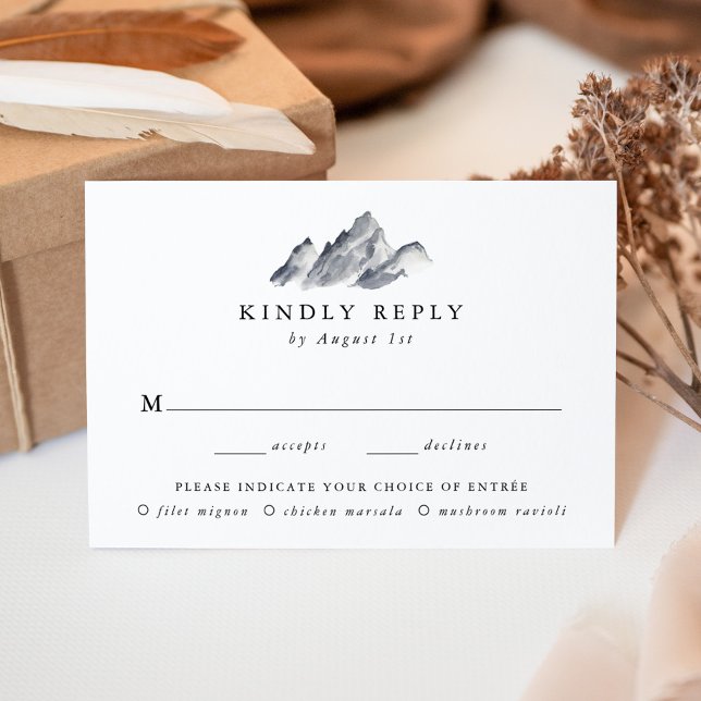 Minimalistisches Grey Mountain Wedding RSVP Wahlme Begleitkarte (Von Creator hochgeladen)