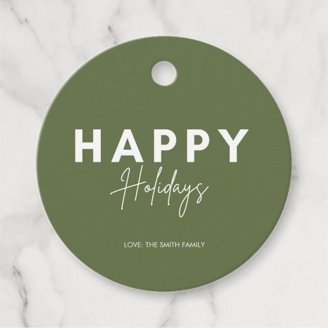 Minimalistisches Grün glücklicher Urlaub personali Geschenkanhänger (Vorderseite)
