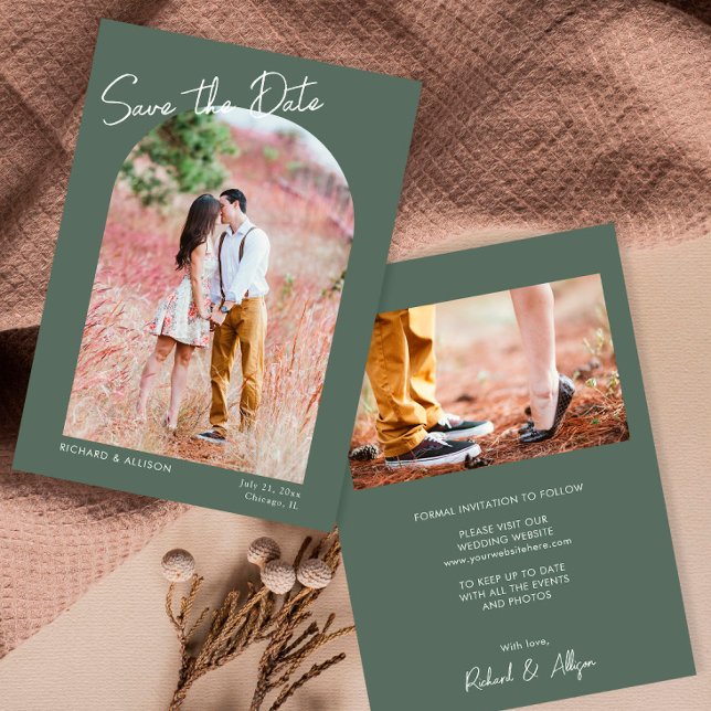 Minimalistisches grün-modernes Foto Save the Date Einladung (Von Creator hochgeladen)