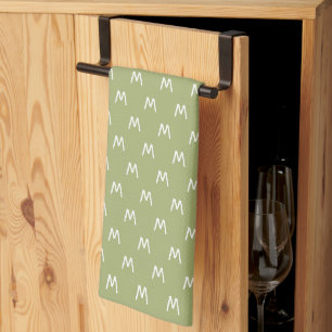 Minimalistisches Grün-Weiß-Monogramm Geschirrtuch