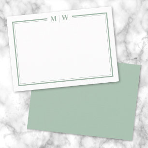 Minimalistisches Grün Zweigrenzmonogramm Mitteilungskarte