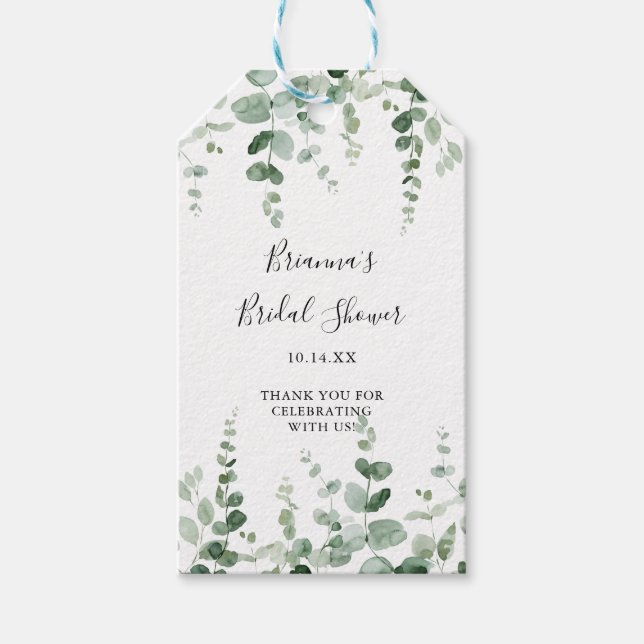 Minimalistisches grünes Eukalyptus-Brautparty Geschenkanhänger (Vorderseite)