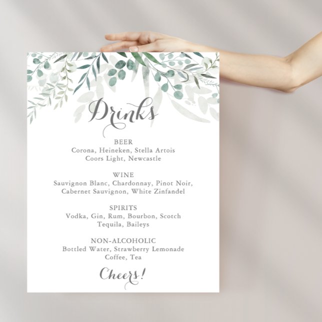 Minimalistisches grünes Eukalyptus Wedding Drinks  Poster (Von Creator hochgeladen)