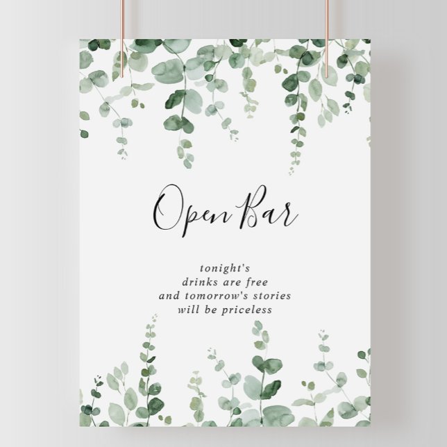 Minimalistisches grünes Eukalyptus Wedding Open Ba Poster (Von Creator hochgeladen)