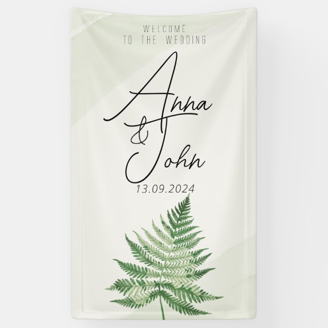 Minimalistisches Grünes Fern-Hochzeitsszeichen Banner (Vertikal)