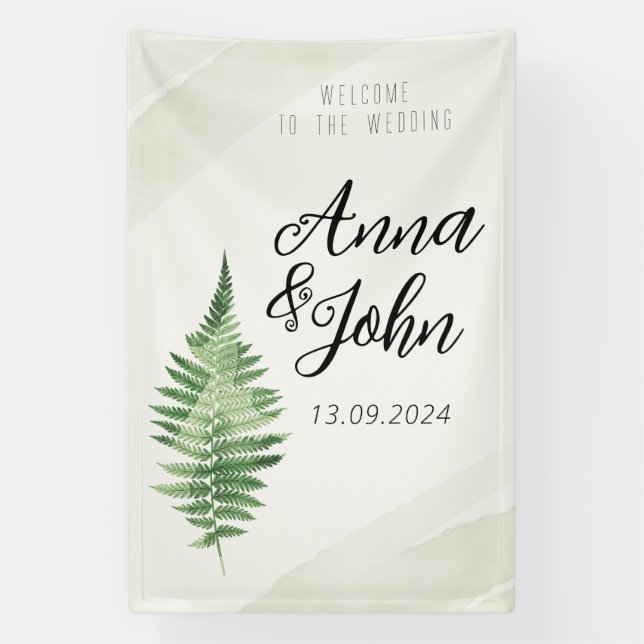 Minimalistisches Grünes Fern-Hochzeitsszeichen Banner (Vertikal)