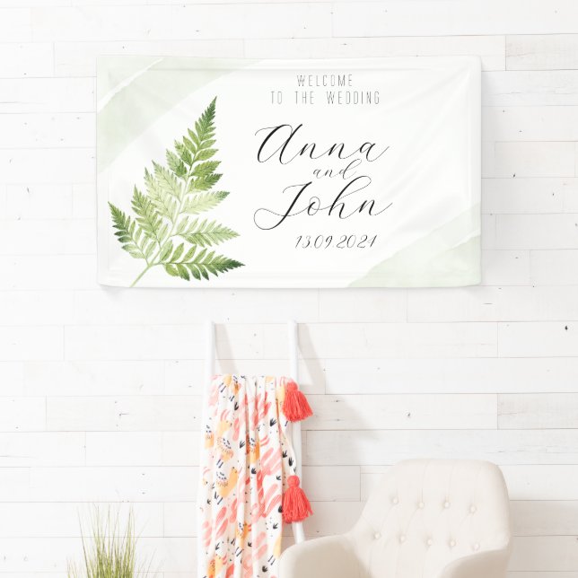 Minimalistisches Grünes Fern-Hochzeitsszeichen Banner (Insitu)
