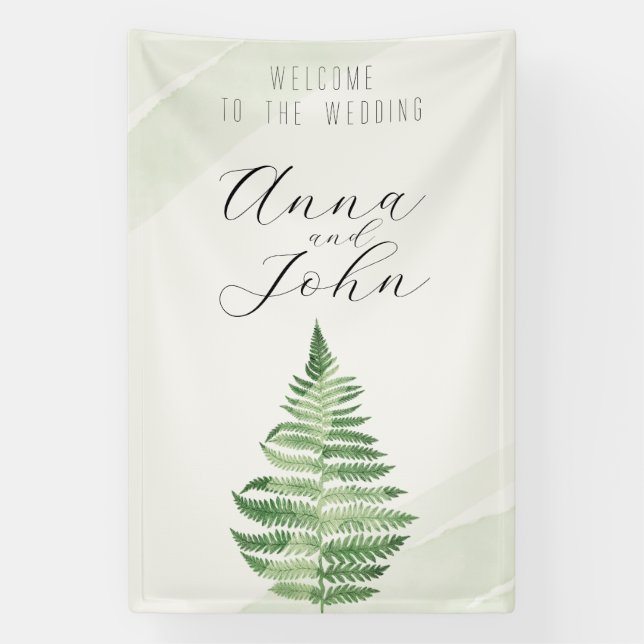 Minimalistisches Grünes Fern-Hochzeitsszeichen Banner (Vertikal)