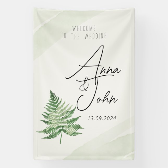 Minimalistisches Grünes Fern-Hochzeitsszeichen Banner (Vertikal)