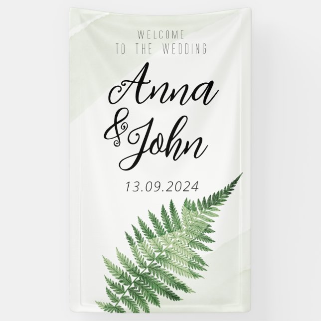 Minimalistisches Grünes Fern-Hochzeitsszeichen Banner (Vertikal)