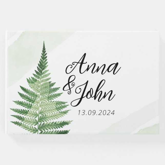 Minimalistisches Grünes Fern-Hochzeitsszeichen Gästebuch (Vorderseite)