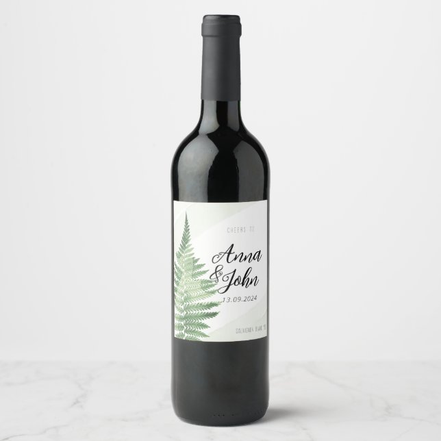 Minimalistisches Grünes Fern-Hochzeitsszeichen Weinetikett (Vorderseite)