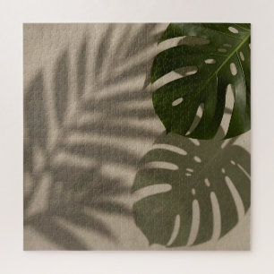 Minimalistisches grünes Monstera-Blatt Tropischer Puzzle