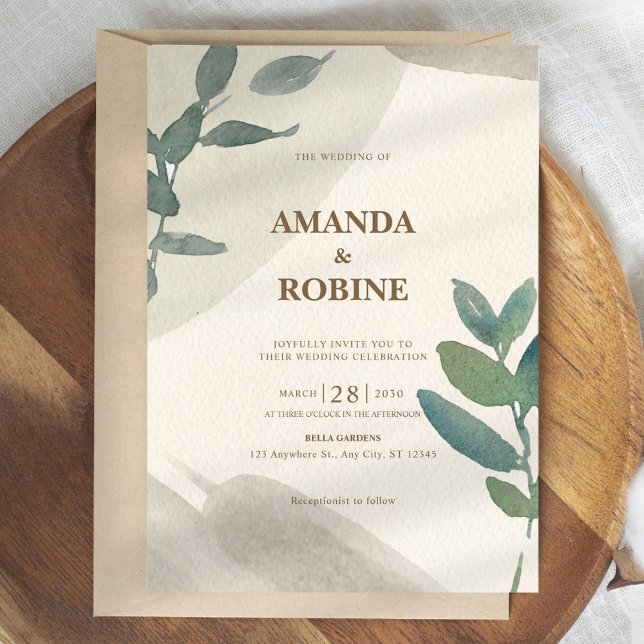 Minimalistisches grünes Wasserfarbenleder Elegante Einladung (Von Creator hochgeladen)