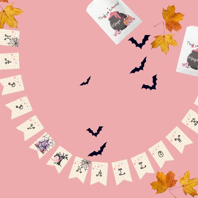 Minimalistisches halbes niedlich-gelbes Rosa Wimpelkette (clean and cute spooky halloween banner)