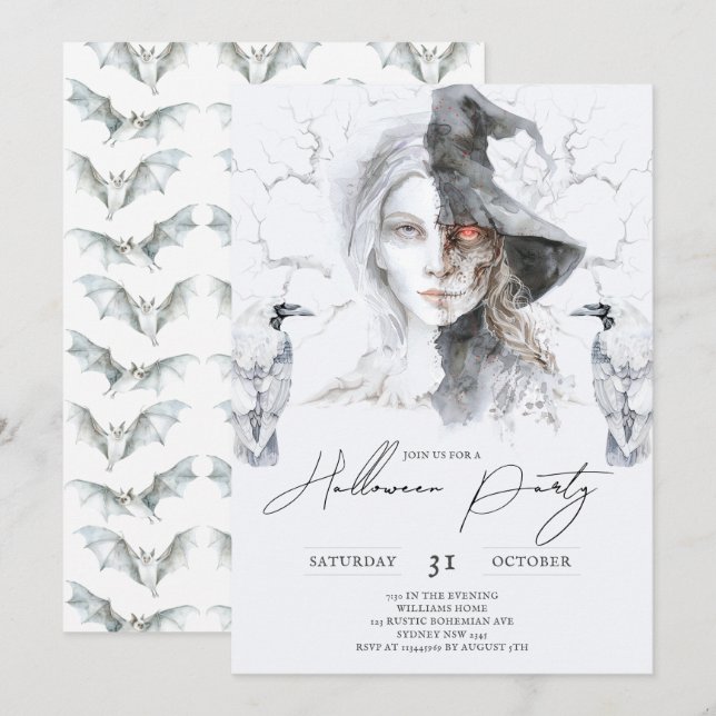 Minimalistisches Halloween Portrait Spuk Forrest Einladung (Vorne/Hinten)