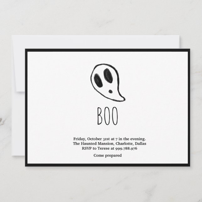 Minimalistisches Halloween-Schwarz und Weiß Einladung (Vorderseite)