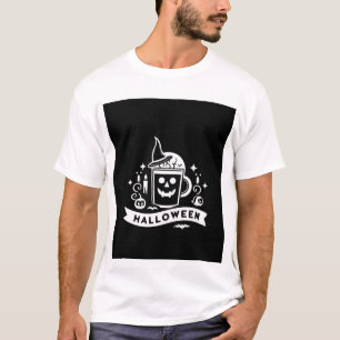 Minimalistisches Halloween-Totenkopf-Kaffeetassen- T-Shirt