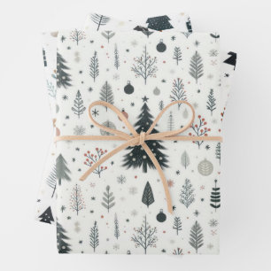 Minimalistisches handgemaltes Baummuster Geschenkpapier Set