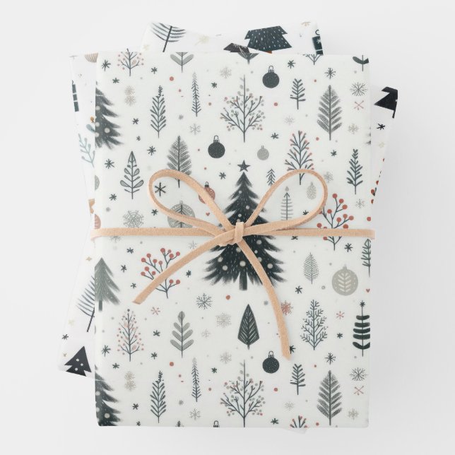 Minimalistisches handgemaltes Baummuster Geschenkpapier Set (Beispiel)