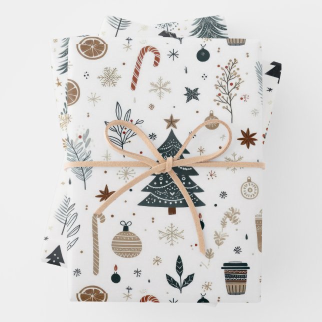 Minimalistisches handgemaltes Baummuster Geschenkpapier Set (Beispiel)