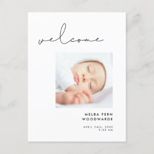 Minimalistisches handgeschriebenes Begrüßungs-Baby Postkarte