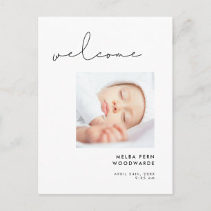 Minimalistisches handgeschriebenes Begrüßungs-Baby Postkarte