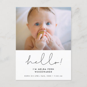 Minimalistisches handgeschriebenes Hello new baby  Postkarte