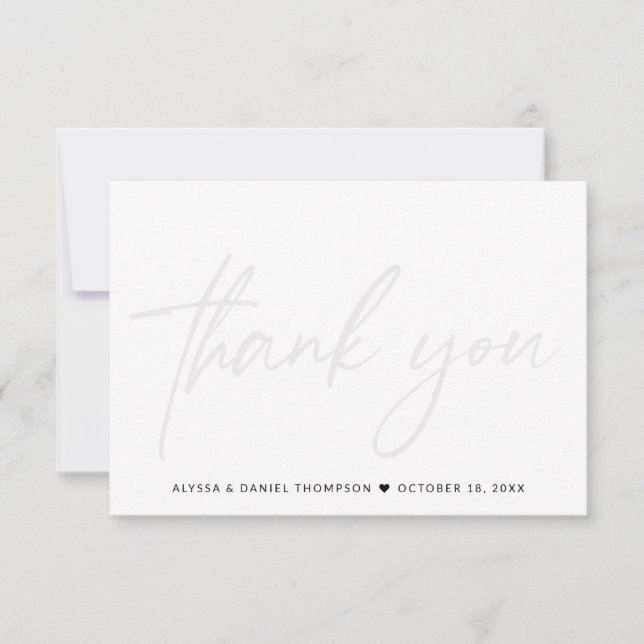 Minimalistisches handgeschriebenes Hochzeitsszenar Dankeskarte (Vorderseite)