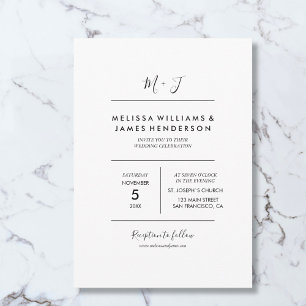 Minimalistisches handgeschriebenes Monogramm-Hochz Einladung