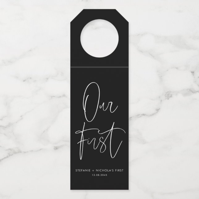 Minimalistisches, handgeschriebenes Skript - Erste Flaschenanhänger (Vorderseite)