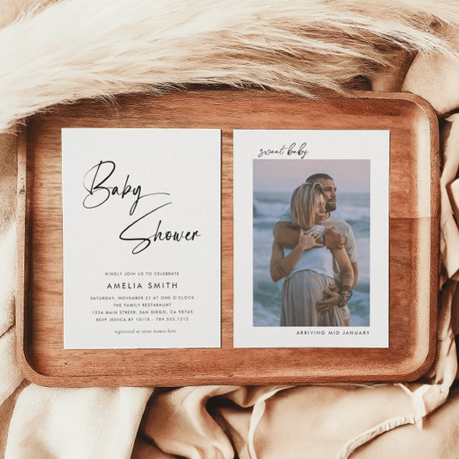 Minimalistisches handgeschriebenes Skript-Foto Einladung (Von Creator hochgeladen)