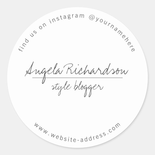 Minimalistisches handgeschriebenes Weißes Runder Aufkleber (Vorderseite)