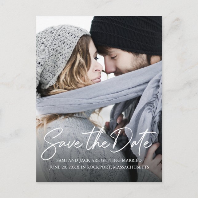 Minimalistisches handgeschriebenes White Calligrap Ankündigungspostkarte (Vorderseite)