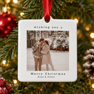 Minimalistisches handgezeichnetes Weihnachtsfoto Ornament Aus Metall