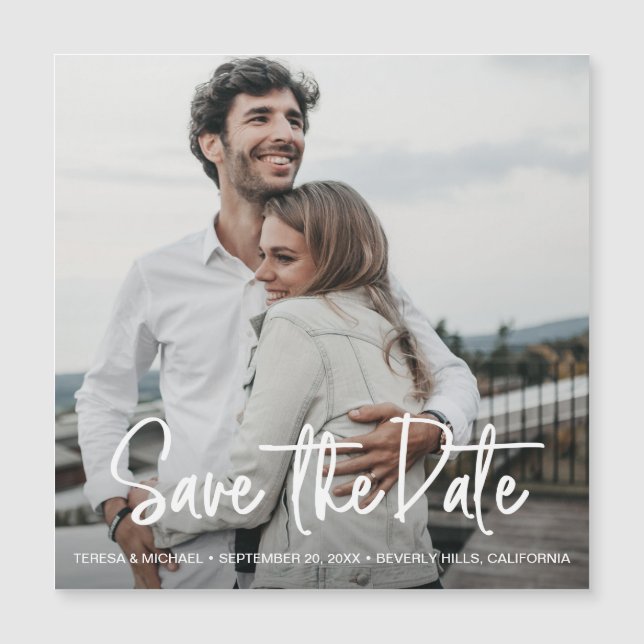 Minimalistisches Handschrift-Save the Date Foto Magneteinladung (Vorderseite)